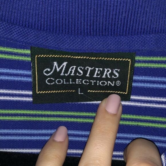 Men's Masters Golf Tournament Blue & Green Striped Polo - Picture 4 of 8